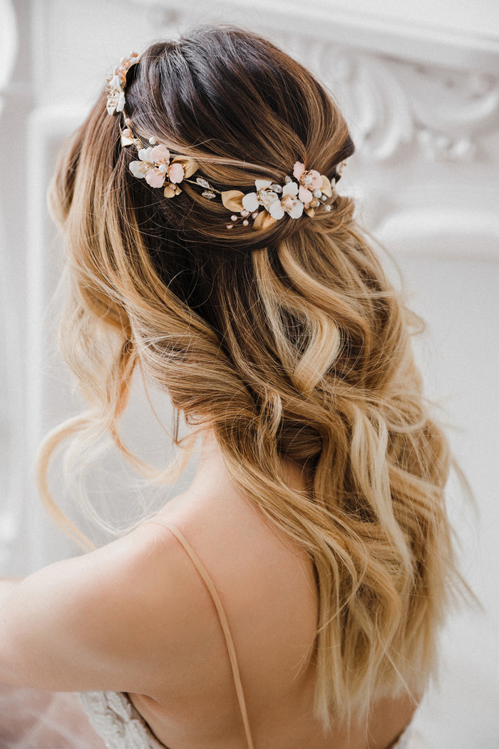 Emma Enamel Floral Pearl Bridal Headband