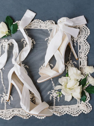Criss Cross Silk And Bow Wedding Shoes