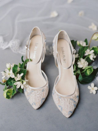 Viola Baby Blue Floral Lace Ivory Wedding Heel