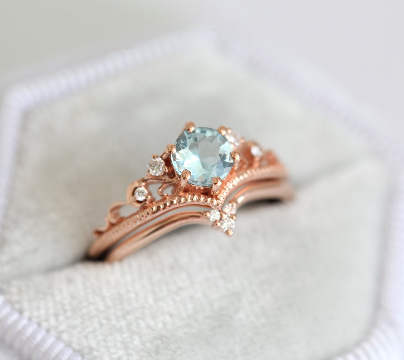 1.5CT Oval Aquamarine Engagement Ring Set Gold 3 Stone Moonstone Weddi –  PENFINE