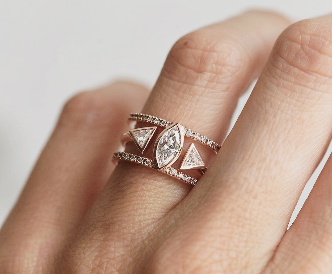 Trillion Horseshoe Diamond Engagement Ring Set - Praise