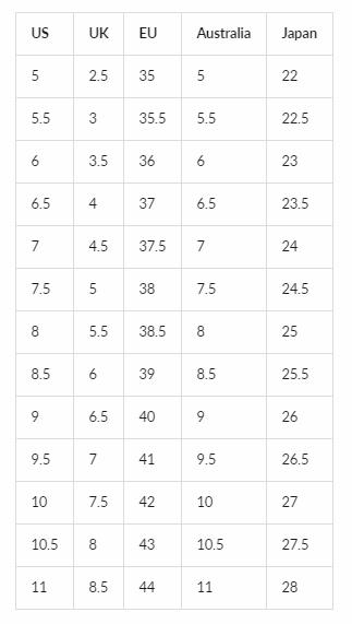 Bella Belle Shoe Sizes