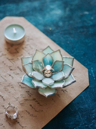 Succulent Stained Glass Ring Dish