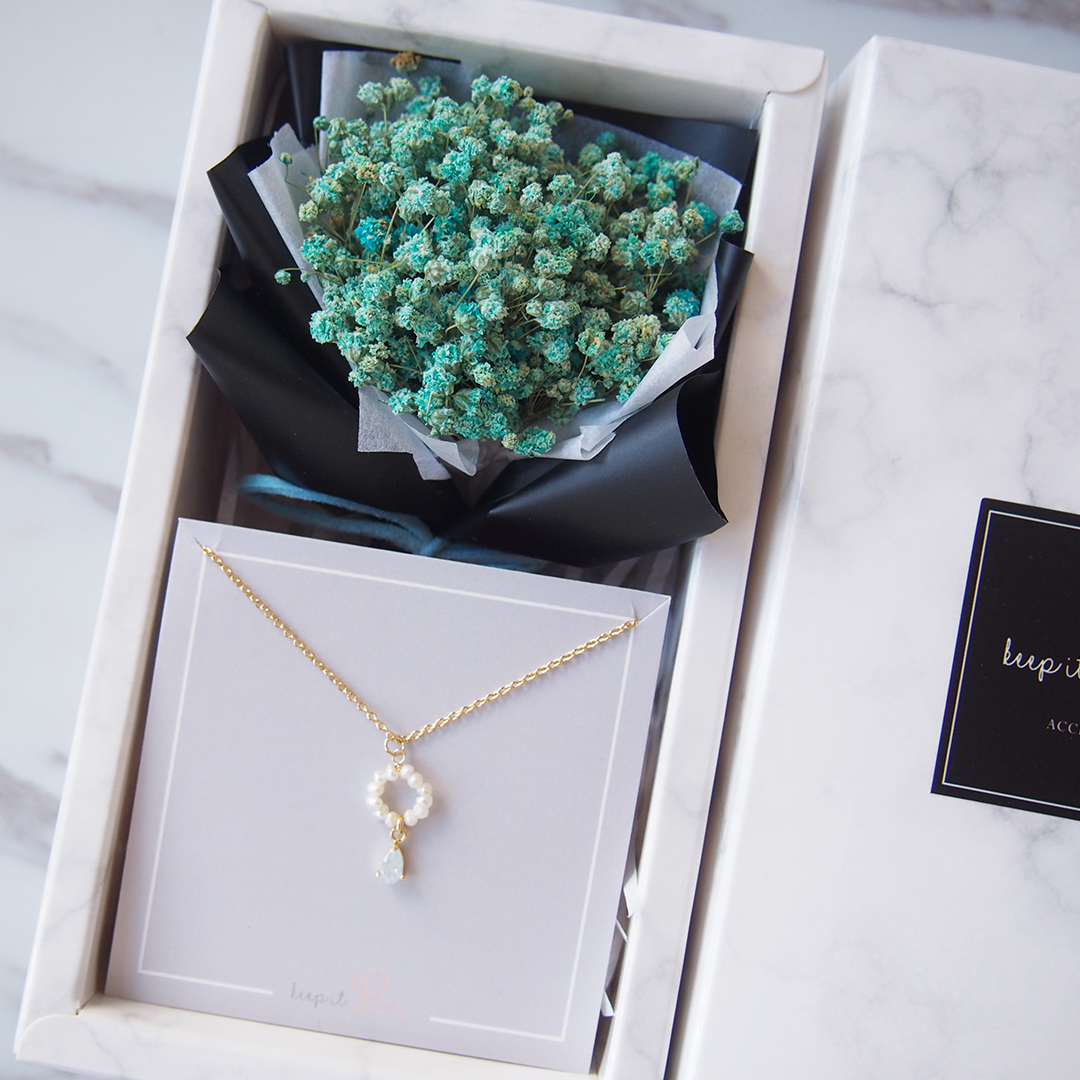 Pearl Hoop Drop with Mini Keepsake Bouquet Gift Set - Praise