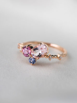 Pink Lilac Sapphire Diamond Cluster Ring