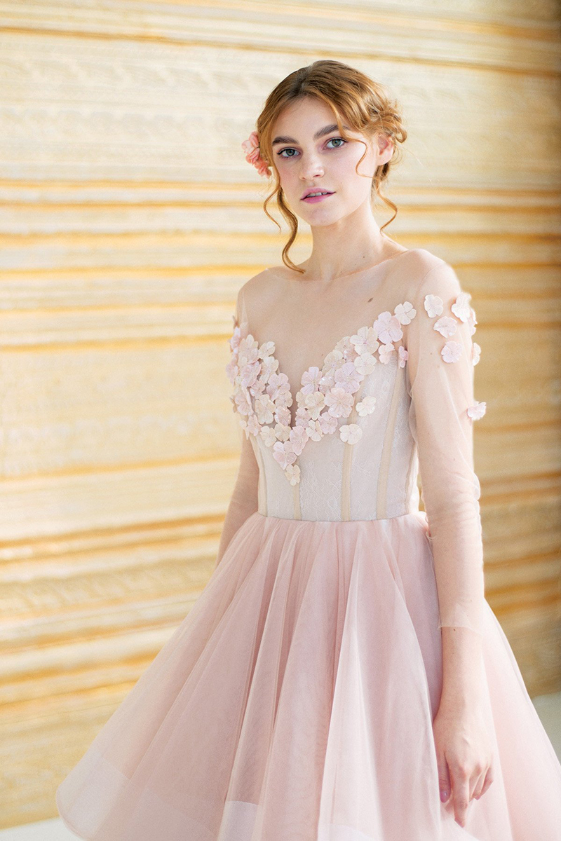 Mira Dusty Pink Chantilly Lace Wedding Dress - Praise