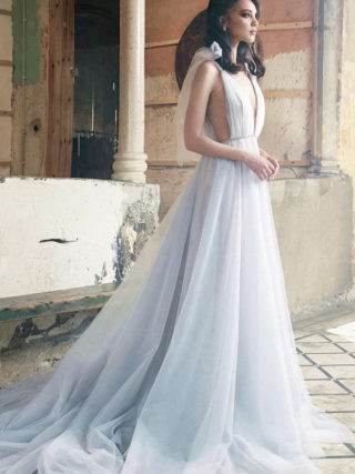 Something Blue Bow Shoulder Fairy Tale Gown