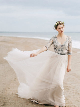 Lava 3/4 Sleeve Gray Lace Wedding Dress