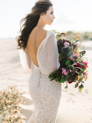 Lois Low Back Boho Lace Sleeve Mermaid Gown