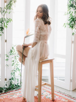 Karen 3/4 Sleeve Ivory Lace Robe Gown