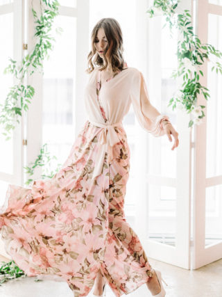 Ivone Flotal Silk Satin Robe Gown