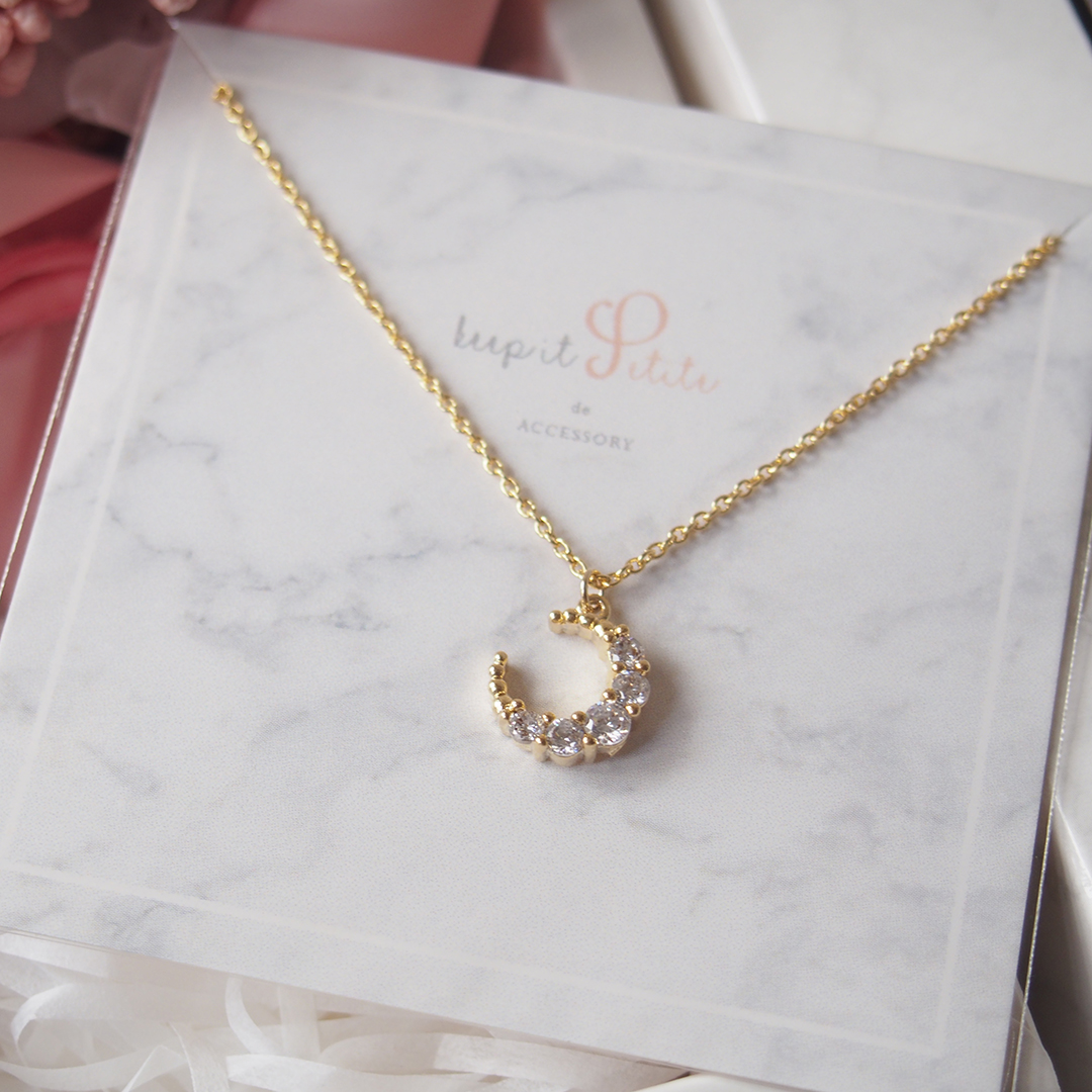 Sparkly Moon Zircon Necklace with Mini Keepsake Bouquet Gift Set - Praise