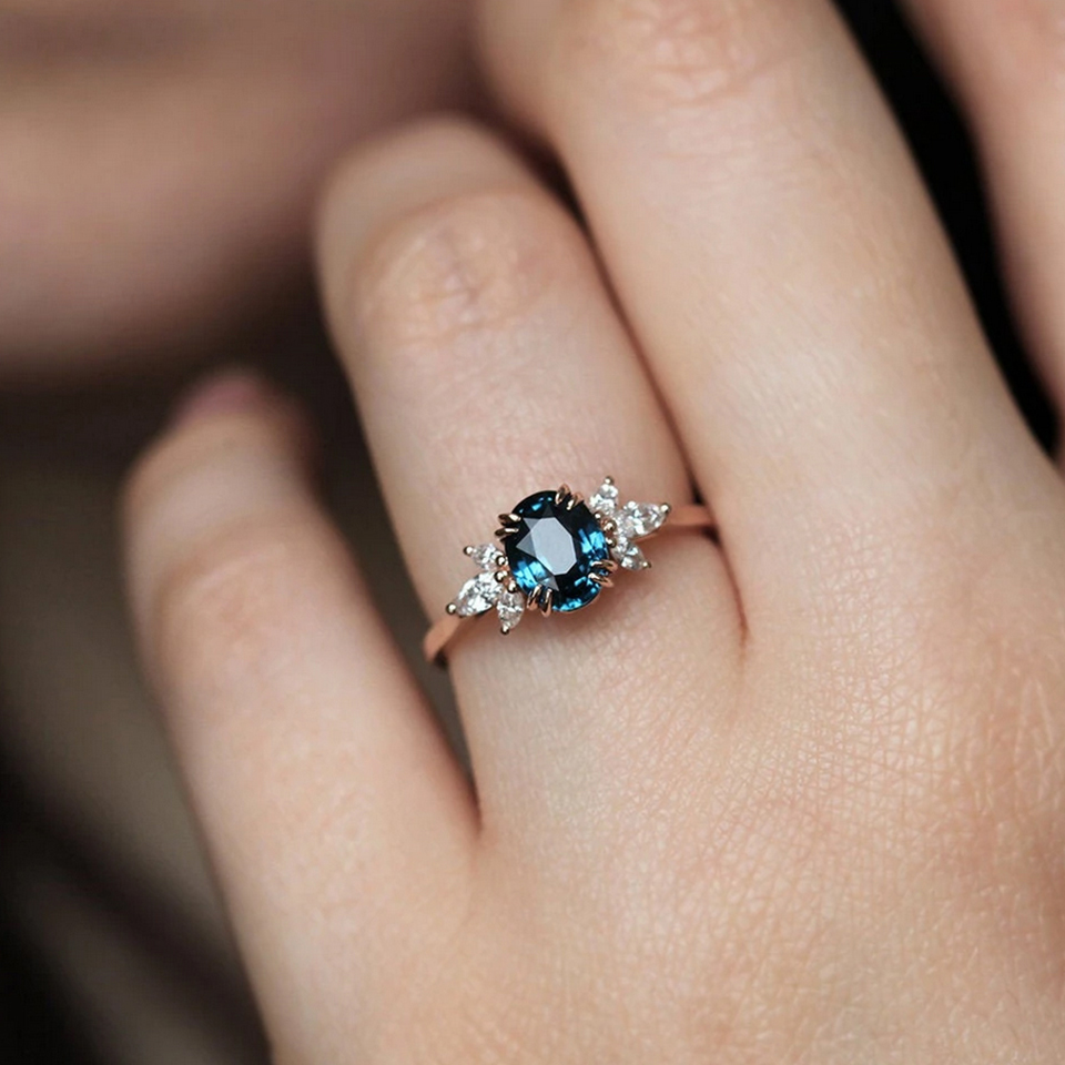 Luella Oval Blue Sapphire Diamond Ring | Praise Wedding Shop