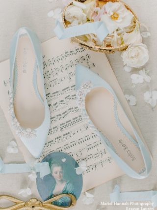 Blue 3D Floral Pearls Wedding Shoes