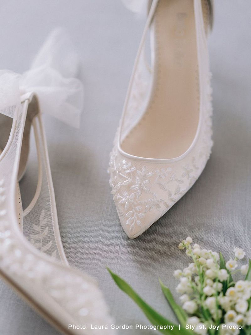 Floral Beaded Lace Wedding Heel with Bow | Praise Wedding Shop