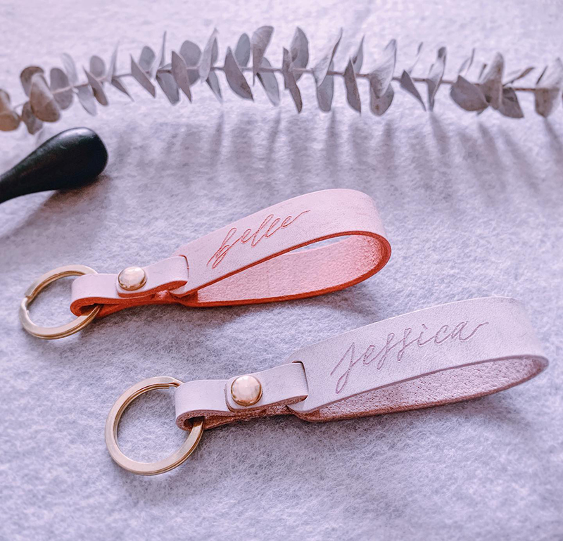 Personalized Engraved Italian Leather Keychain - Praise