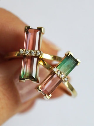 Bi-Color Watermelon Tourmaline Diamond Engagement Ring