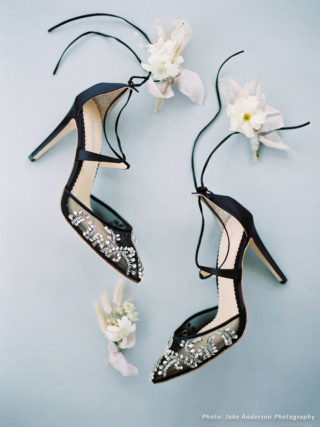 black evening shoes with pearls