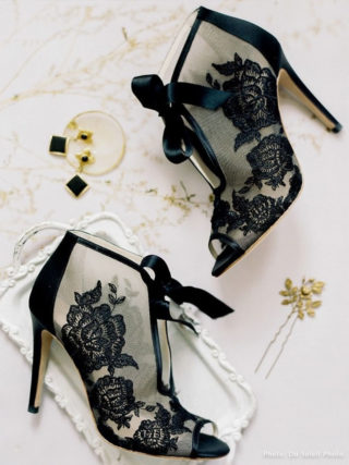 Nikki Black Ribbon Tie Lace Embroidered Bootie