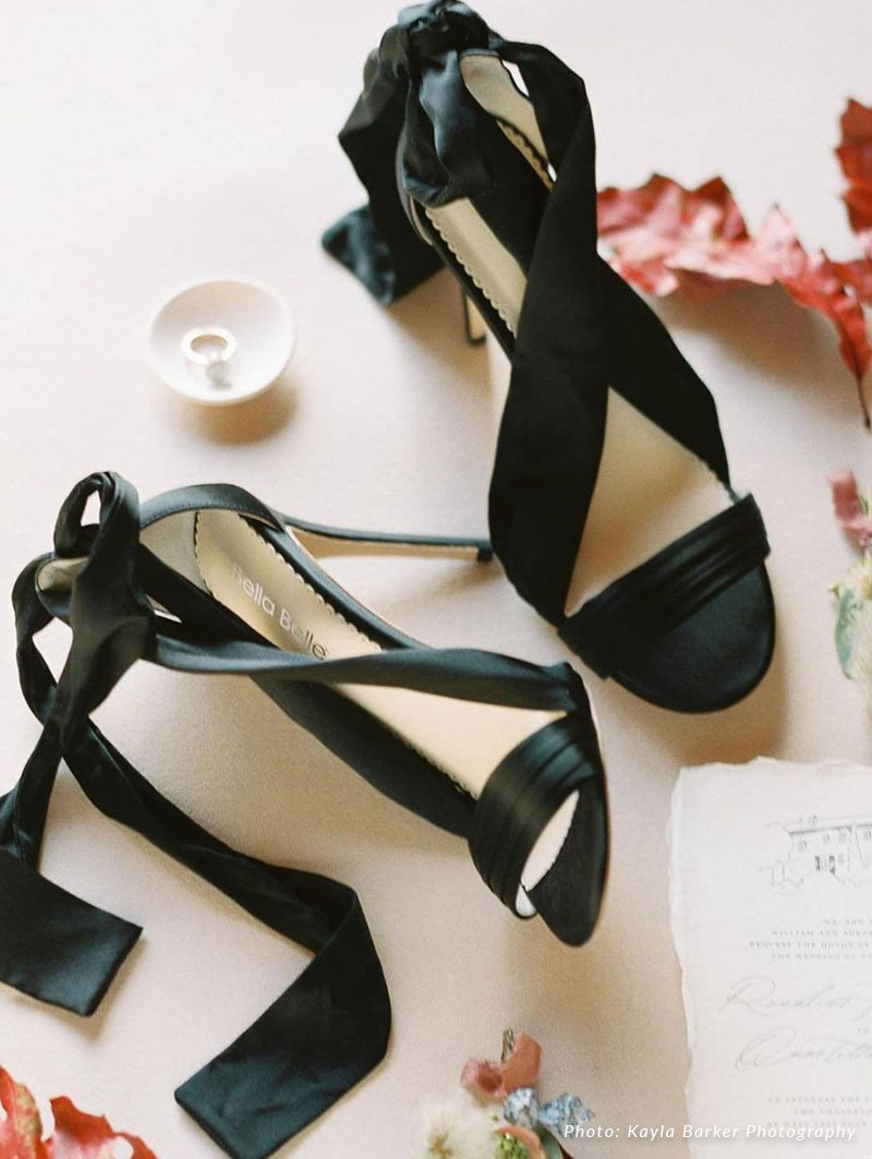Kate Criss Cross Black Silk And Bow Evening Heel | Praise Wedding Shop