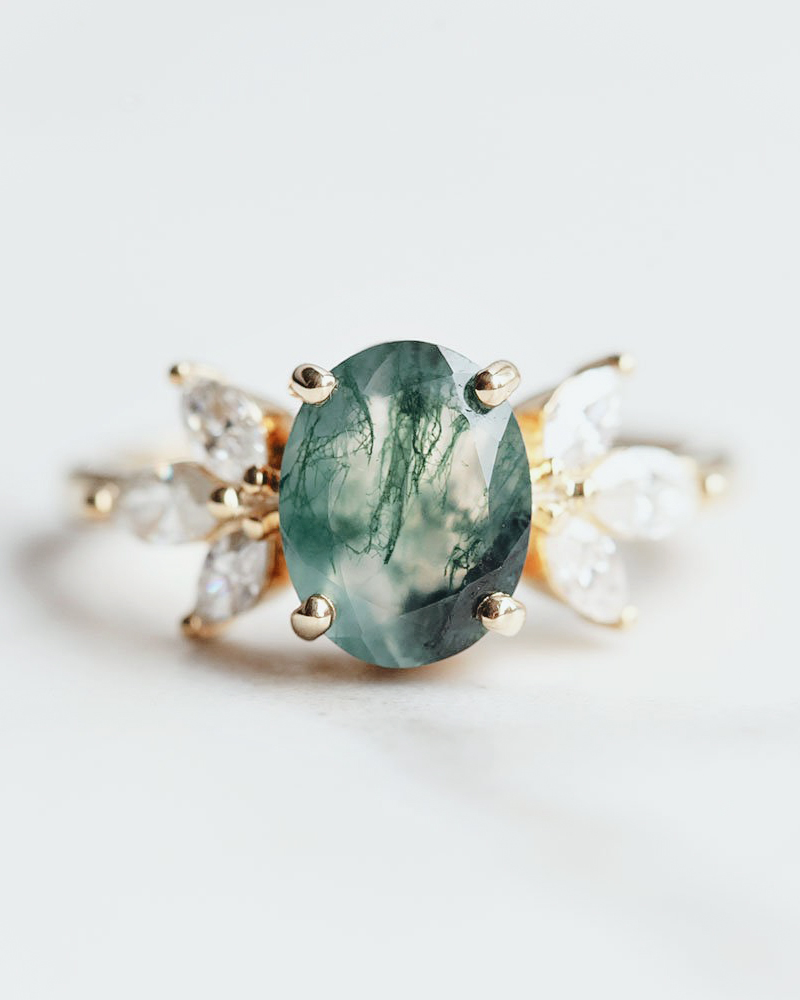moss agate wedding ring Moss agate engagement ring sets oval cut