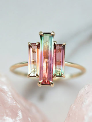 Baguette Three-Stone Watermelon Tourmaline Ring