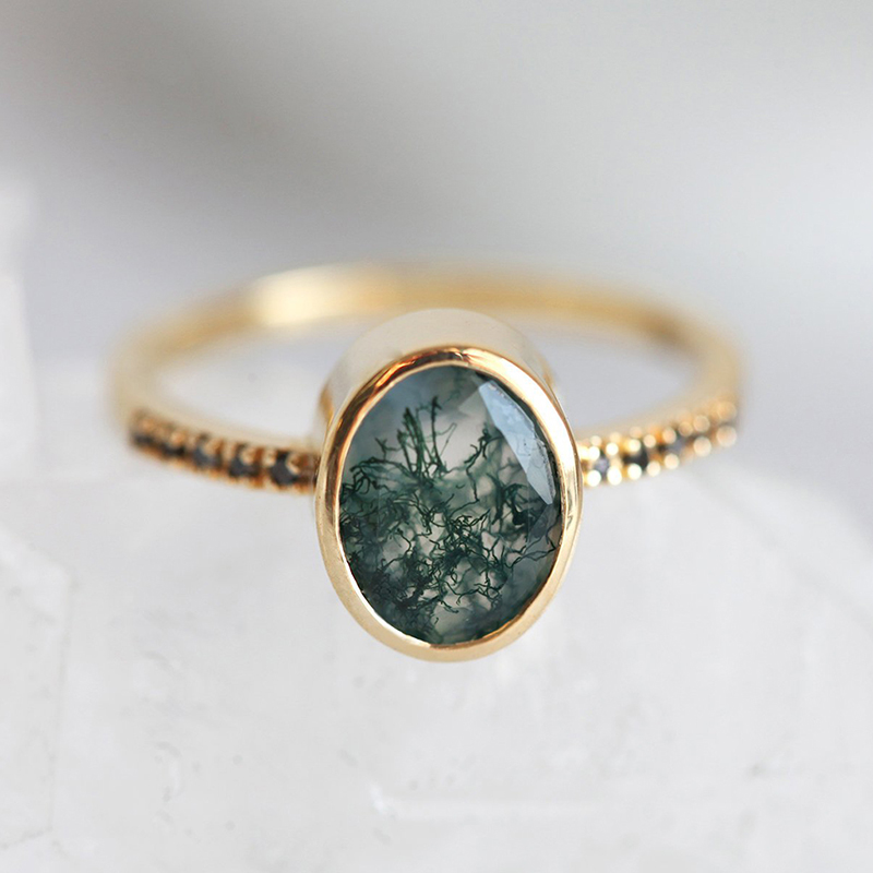 Green Jewellery Silver Ring Moss Agate Ring Stone Ring Statement Ring