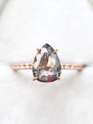 Rose Cut Pear Salt and Pepper Half Eternity Diamond Ring