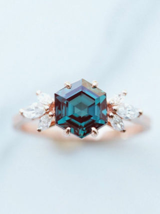 Flower Geometric Blue Alexandrite Diamond Ring