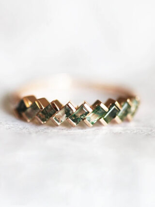 Moss Agate Baguette Half Eternity Wedding Band