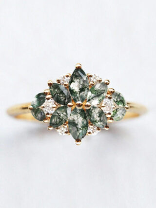 Moss Agate Marquise Blossom Cluster Ring