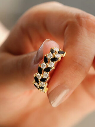 Black Spinel and Moissanite Half Eternity Band