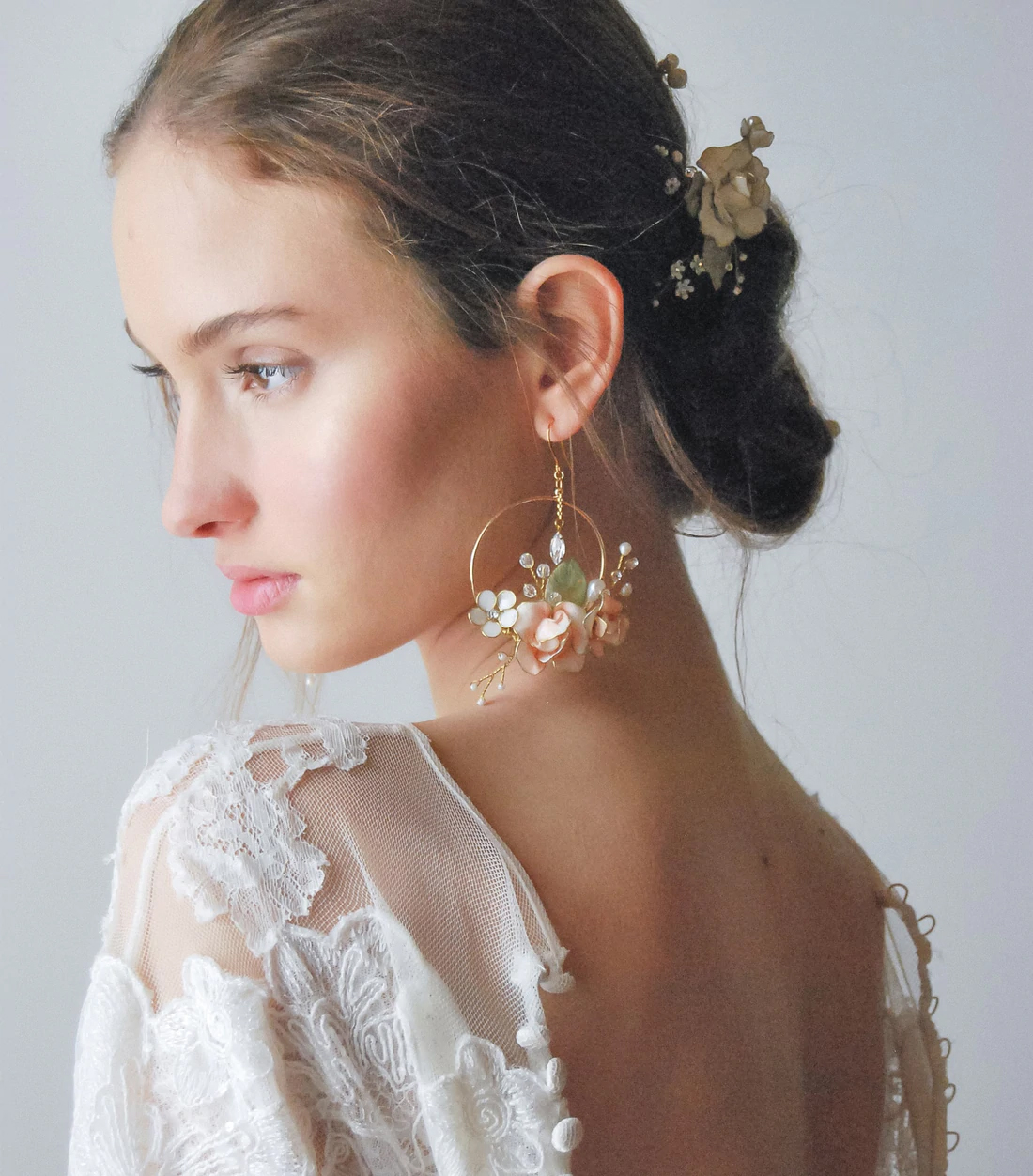 Flower hoop earrings floral bridal jewellery rose gold colors available  online - statement earrings – Kathleen Barry Bespoke Occasion Accessories